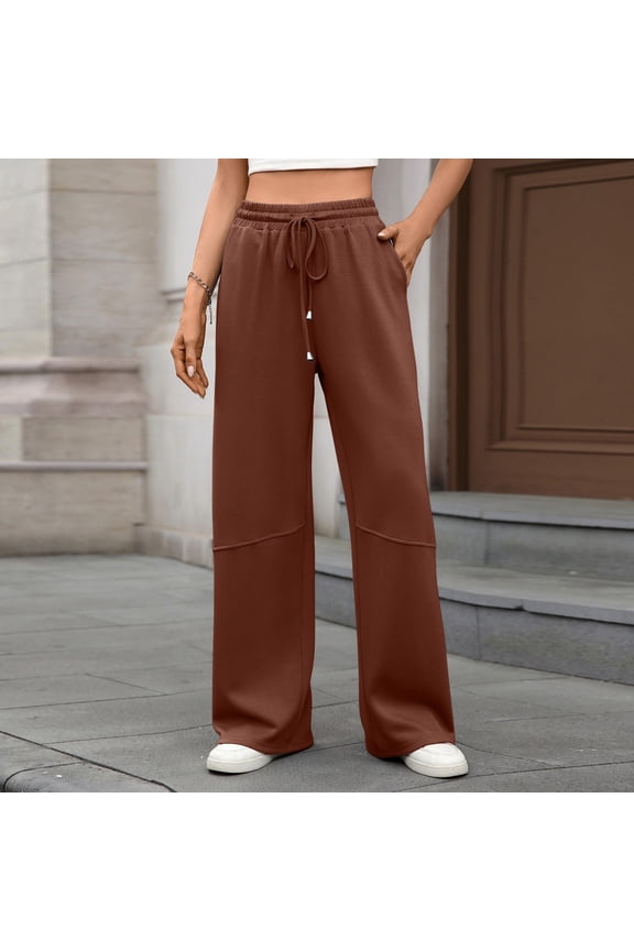 Pants for Women Solid Color Comfortable Pants High Waist Pant Brown M