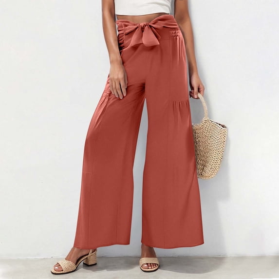 ATENAR Pants for Women Solid Color Comfortable Pants High Waist Pant Red 2XL
