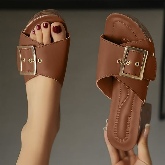 ATENAR Sandals for Women Comfortable Slide Womens Sandals Casual Womens Shoes Khaki 6.5