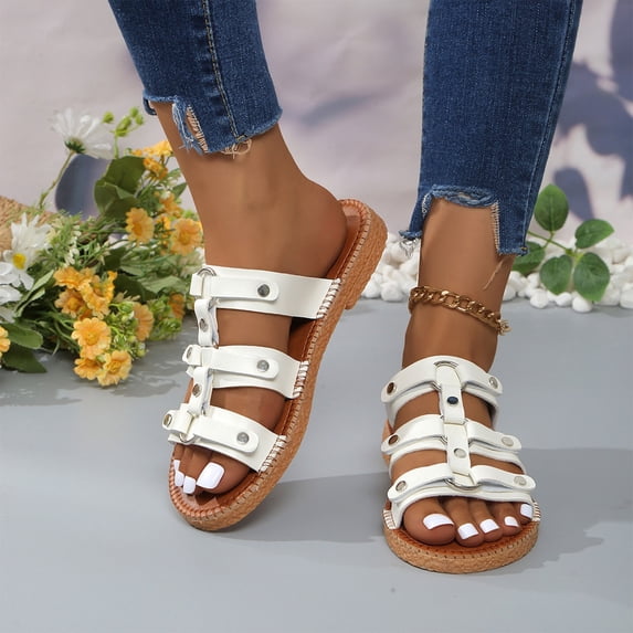 ATENAR Sandals for Women Comfortable Slide Womens Sandals Flat Womens Shoes White 7.5