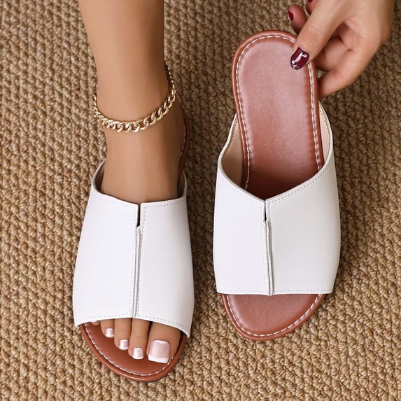 ATENAR Sandals for Women Comfortable Slide Womens Sandals Open Toe Womens Shoes White 7