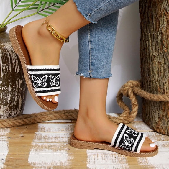 ATENAR Sandals for Women Fashion Solid Color Womens Sandals Outdoor Shoes Women Black 6.5
