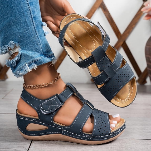 ATENAR Sandals for Women Walking Shoes Comfortable Wedge Sandals Blue (US:7)