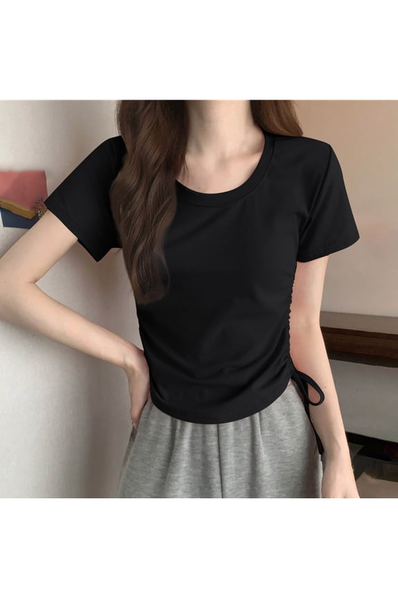 Shirts for Women Crew Neck Shirts Short Sleeve Summer Tops Black M