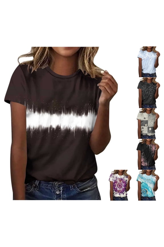 Shirts for Women Crew Neck Shirts Short Sleeve Summer Tops Multicolor 2XL