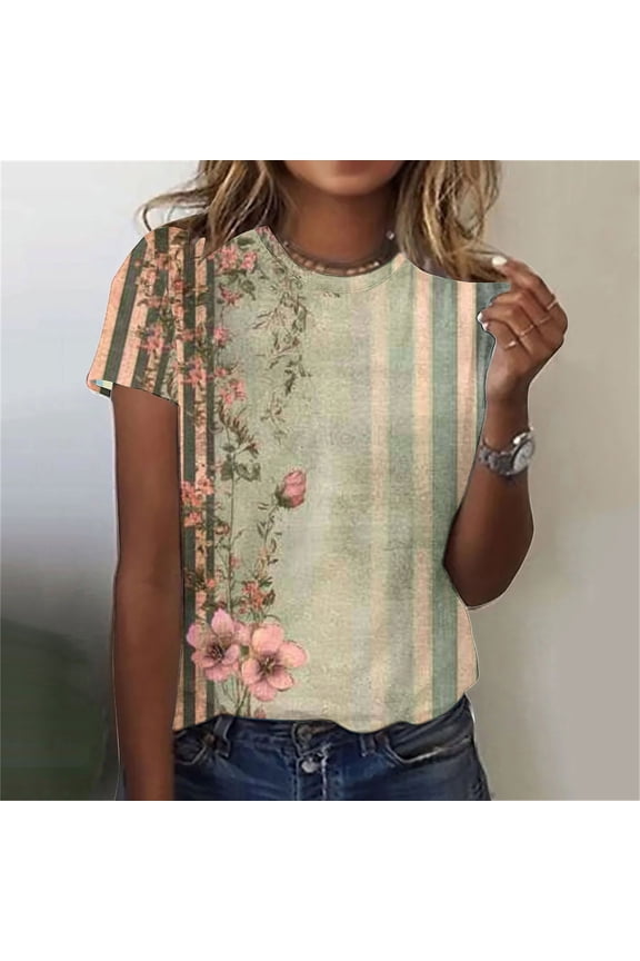 Shirts for Women Crew Neck Shirts Short Sleeve Summer Tops Pink S