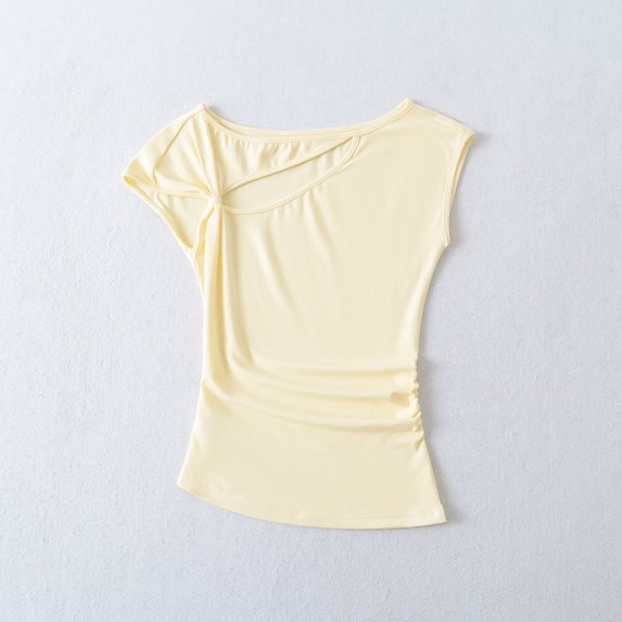 ATENAR Shirts for Women Crew Neck Shirts Short Sleeve Summer Tops Yellow M