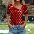 thumbnail image 1 of ATENAR Shirts for Women Short Sleeve Casual Womens Shirts V Neck Tee Wine 2XL, 1 of 6