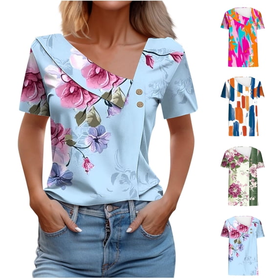 ATENAR Shirts for Women Soft Lightweight Womens Shirts Loose Tee Light Blue XL