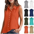 thumbnail image 1 of ATENAR Shirts for Women Solid Color Sleeveless Cotton Tank Tops Casual Linen Blouses Orange 2XL, 1 of 8
