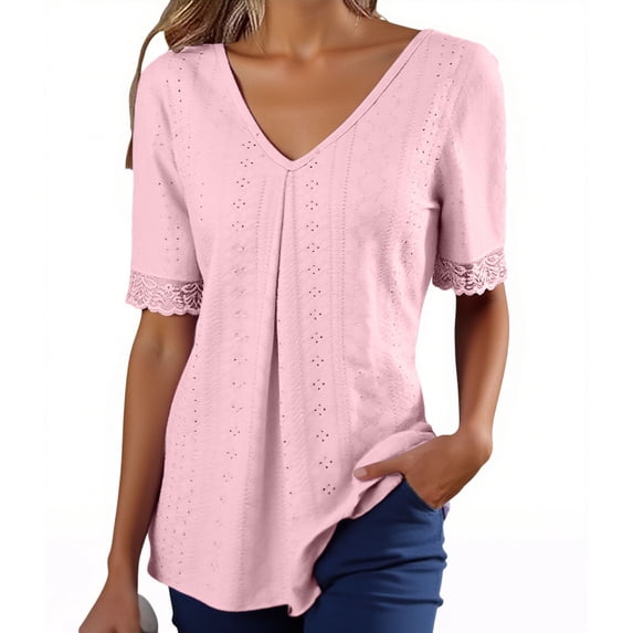 ATENAR Shirts for Women Solid Color Soft T Shirts for Women Lightweight Tee Pink S