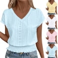 thumbnail image 1 of ATENAR Shirts for Women V Neck Solid Color Tops for Women Soft Hollow Out Tee Blue L, 1 of 6