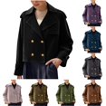 thumbnail image 1 of ATENAR Suede Jacket Women Cropped Jacket Women Cardian Lightweight Collared Long Sleeve Black XL, 1 of 5