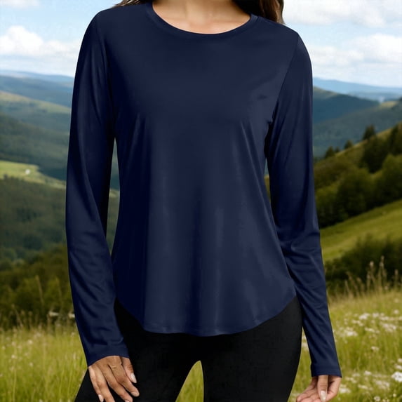 ATENAR Sun Shirt for Women UPF 50+ Quick Dry Long Sleeve Swim Workout Tops Outdoor Shirts Navy XL