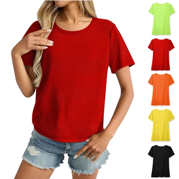 ATENAR T Shirts for Women Breathable Shirts Fashion Casual Tops Red S