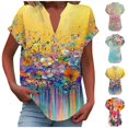 thumbnail image 1 of ATENAR T Shirts for Women Casual V Neck Womens Shirts Printed Tee Yellow XL, 1 of 6