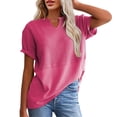 thumbnail image 1 of ATENAR T Shirts for Women Casual V Neck Womens Shirts Solid Color Tee Hot Pink M, 1 of 9