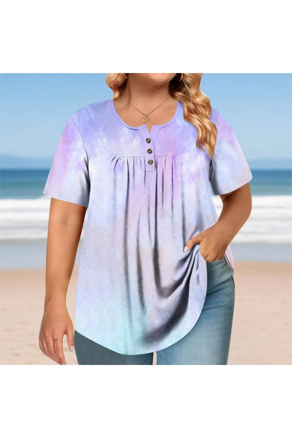 T Shirts for Women Crew Neck Shirts Short Sleeve Button Tops Watermelon Red XL