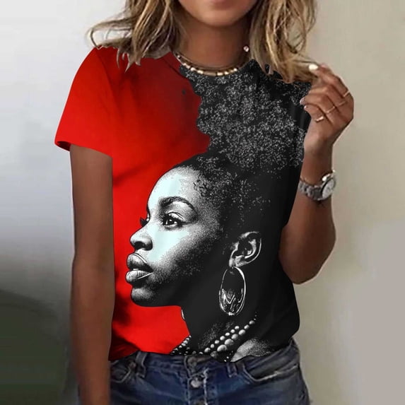 ATENAR T Shirts for Women Printed Shirts Crew Neck Short Sleeve Tops Multicolor 2XL