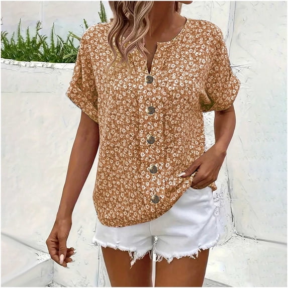 ATENAR T Shirts for Women Soft Lightweight Shirts for Women Loose Button Tee Yellow 4XL