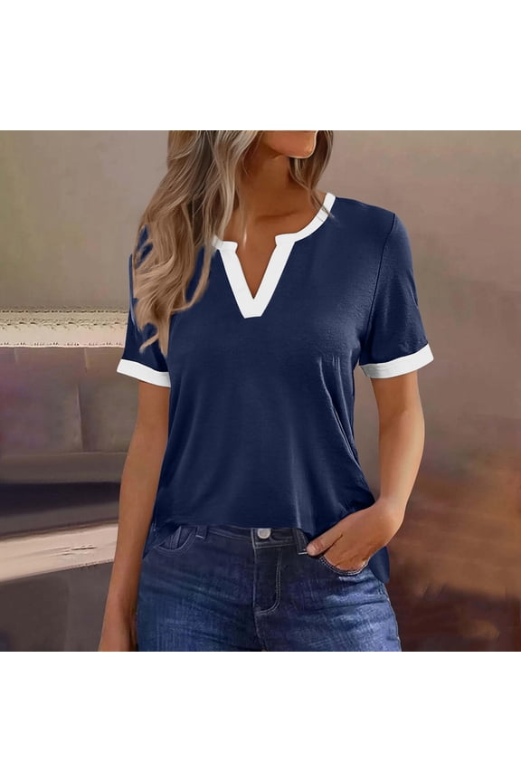 T Shirts for Women Solid Color Soft Womens Shirts Lightweight Tee Dark Blue L