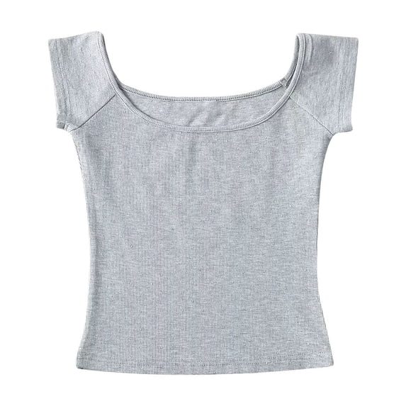 ATENAR T Shirts for Women Solid Shirts Crew Neck Short Sleeve Tops Gray M