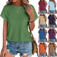 thumbnail image 1 of ssuyfkrb T Shirts for Women Solid Shirts Crew Neck Short Sleeve Tops Green S, 1 of 4