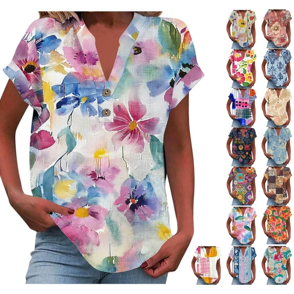 ATENAR T Shirts for Women Summer Short Sleeve Womens Shirts Casual Tee Pink 2XL