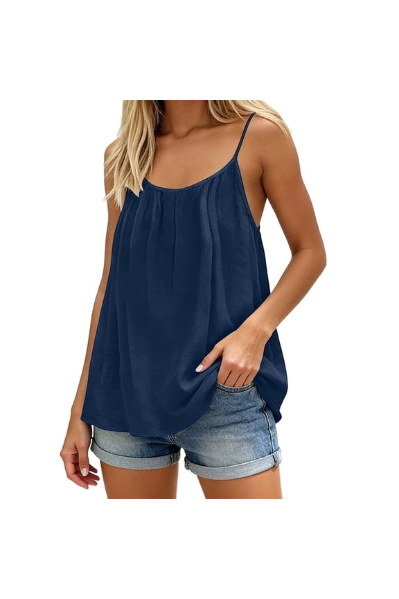 Tank Tops for Women Summer Shirts Open Back Loose Tops Navy 2XL