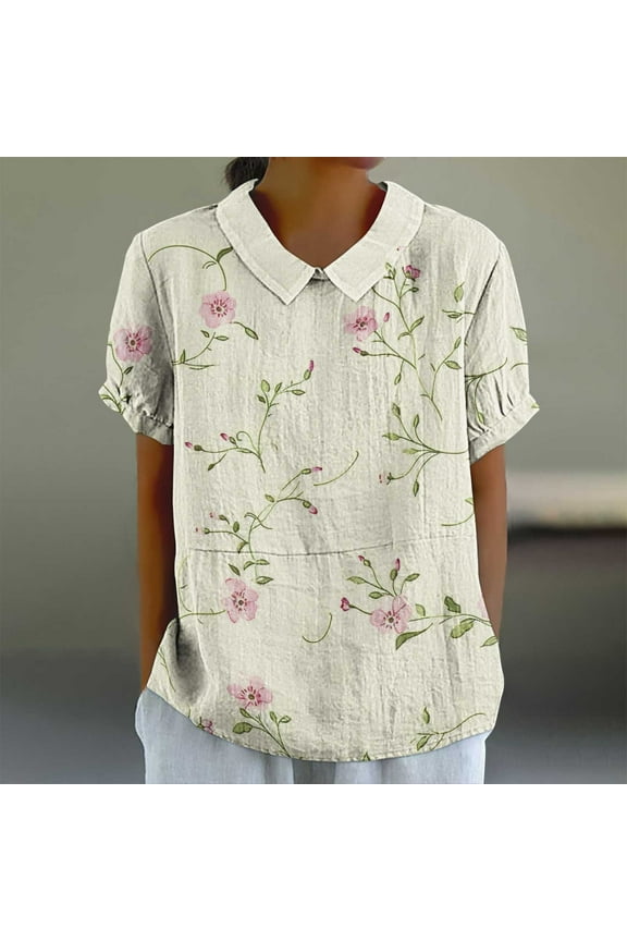 Tops for Women Plus Size Shirts Printed Crew Neck Tops Multicolor 3XL