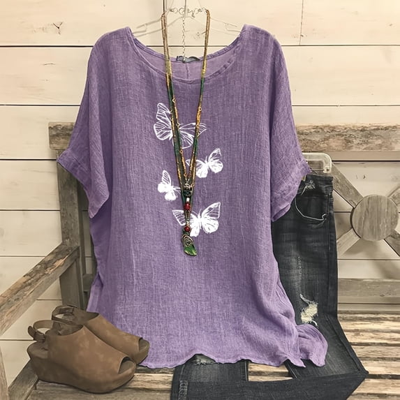 ATENAR Tops for Women Summer Shirts Breathable Fashion Tops Purple S