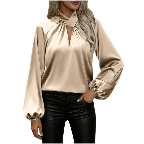 ATENAR Women Blouses Work Gold Top Solid Color Elegant Spring L