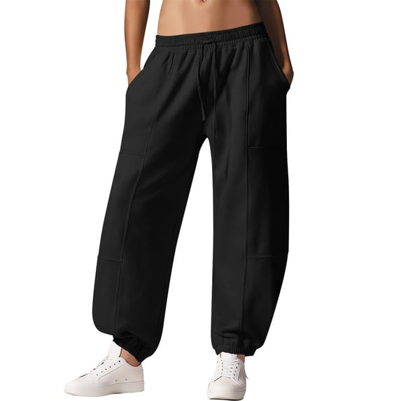ATENAR Women Pants Comfortable High Waist Pants Pokets Pant Black L