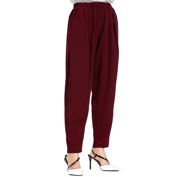 ATENAR Women Pants Pokets Loose Fit Pants Summer Pant Wine S