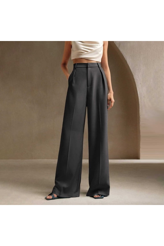 Women Pants Stretchy Solid Color Pants Comfortable Pant Dark Gray L