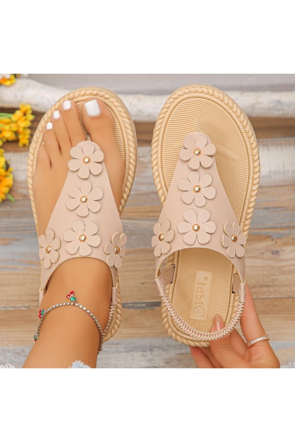Women Sandals Beach Fashion Sandals for Women Solid Color Womens Shoes Beige 5.5