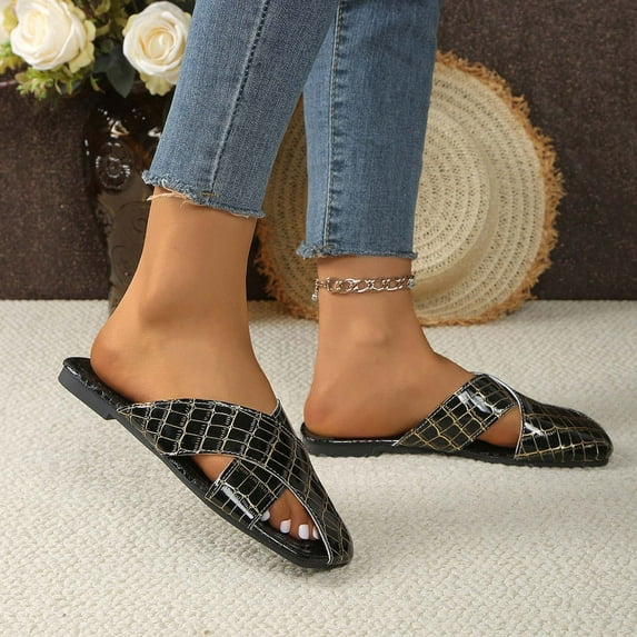 ATENAR Women Sandals Comfortable Slide Sandals for Women Flat Womens Shoes Black 7