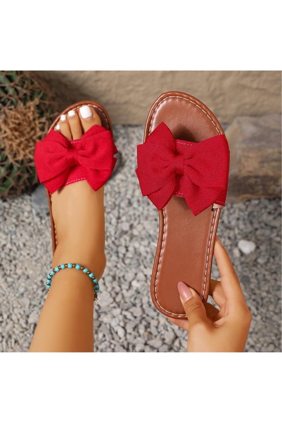 Sandals for Women,Womens Sandals 7.5,Flat Heel,Open Toe,Slip-On,Bow,Red