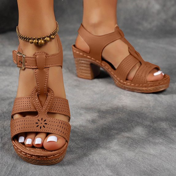 ATENAR Women Sandals Open Toe Summer Sandals for Women Beach Womens Shoes Brown 7.5