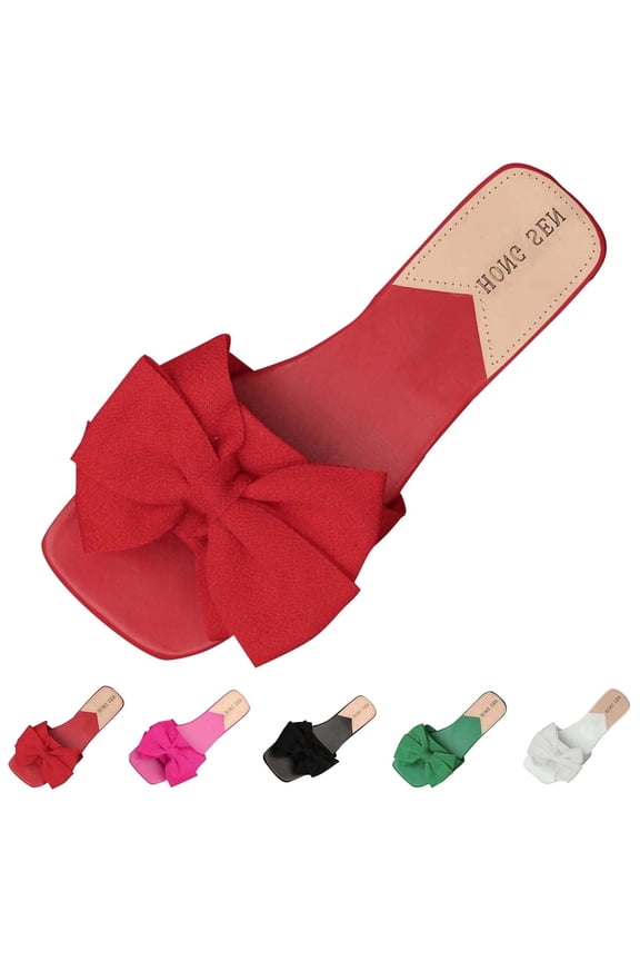 Womens Red Sandals,Womens Sandals 7.5,Flat Heel,Open Toe,Slip-On,Bow