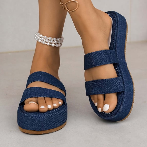 ATENAR Women Sandals Solid Color Outdoor Sandals for Women Comfortable Womens Shoes Blue 8.5