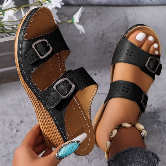 ATENAR Women Sandals Summer Beach Sandals for Women Fashion Shoes Women Black 9.5