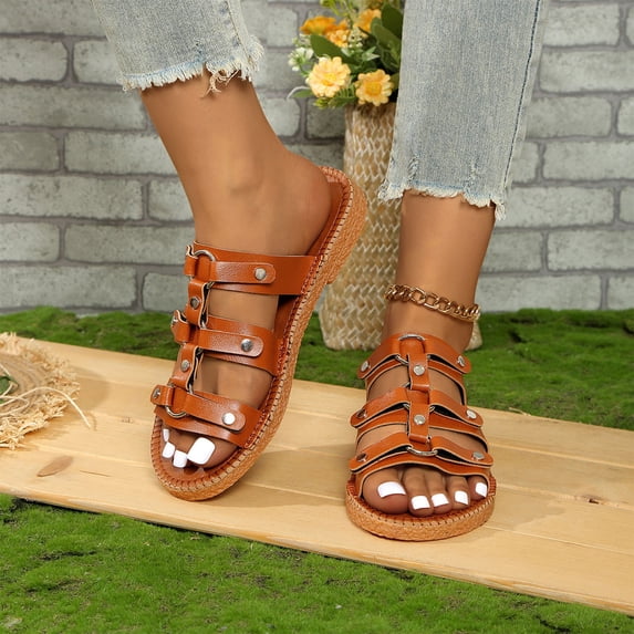 ATENAR Women Sandals Summer Beach Sandals for Women Fashion Shoes Women Brown 6