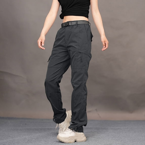 ATENAR Womens Cargo Pants with Pokets Hiking Solid Color Pants for Women Quick Dry Pant Black 2XL