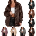 thumbnail image 1 of ATENAR Womens Jackets Leather Jacket Oversized Zip Up Open Front Oversized Coffee M, 1 of 8