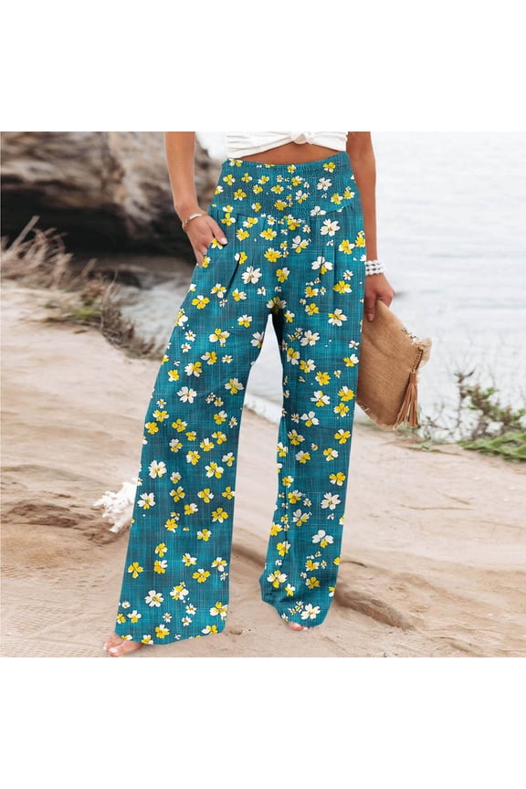 Womens Pants Summer Stretchy Pants Printed Pant Multicolor 2XL