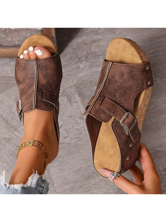Womens Sandals Slide Casual Women Sandals Summer Shoes Women Brown 6