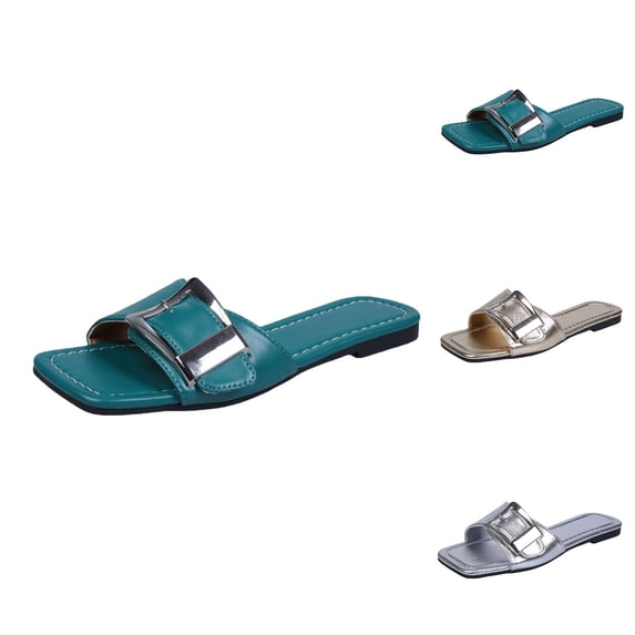 ATENAR Womens Sandals Slide Flat Women Sandals Summer Shoes Women Blue 7.5