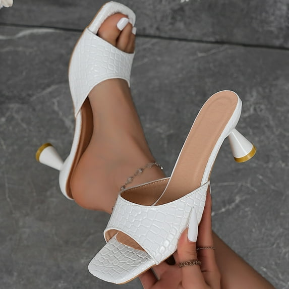 ATENAR Womens Sandals Slide Open Toe Women Sandals Summer Shoes Women White 6.5