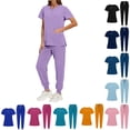 thumbnail image 1 of ssuyfkrb Scrubs Sets for Women 2 Piece,Womens Scrub Sets,V-Neck,Pockets,Side Split,Drawstring,Purple,S, 1 of 9